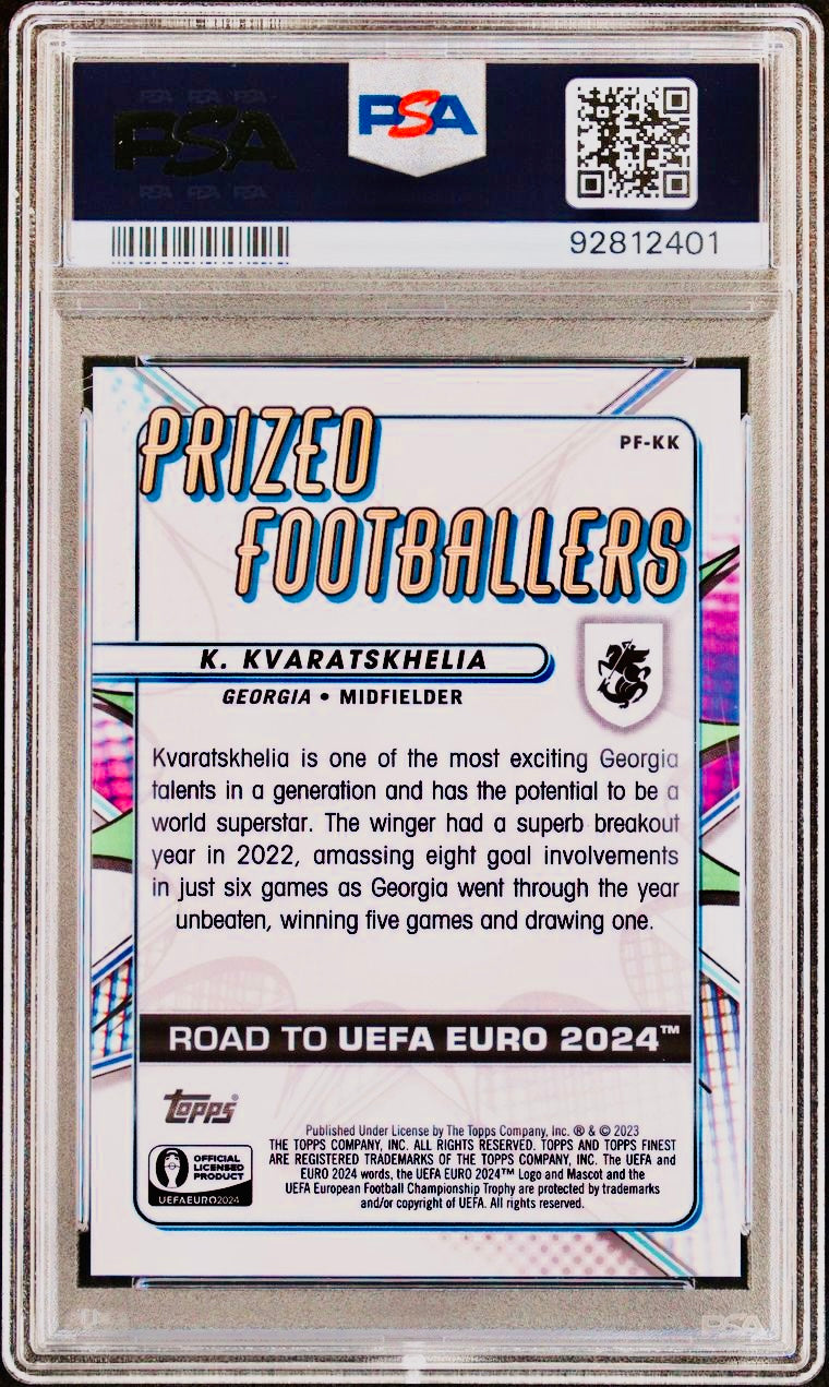 PSA GRADED SLAB - GEM MINT 10 - KHVICHA KVARATSKHELIA - 2023 TOPPS FINEST RD TO UEFA EURO ‘24