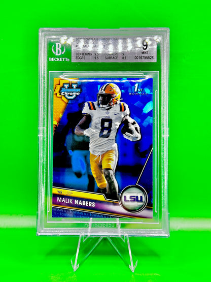 PSA GRADED SLAB - GEM MINT 9 - MALIK NABERS - 2024 BOWMAN CHROME UNIVERSITY SAPPHIRE FOOTBALL